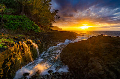 Queens Bath Kauai Sunset Photography For Sale