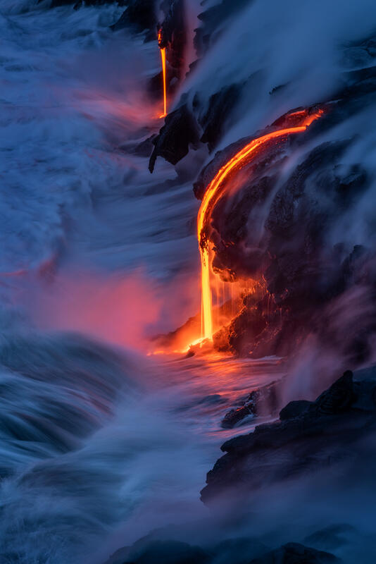 Images of Lava Flowing into Ocean for Sale