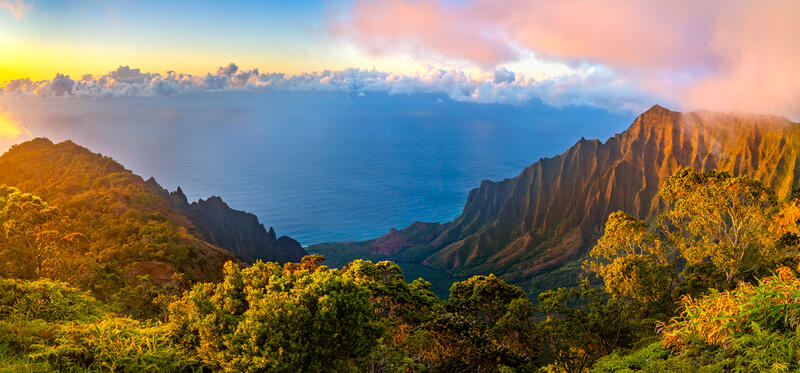 Kalalau Valley Sunset Panoramic Photo for Sale