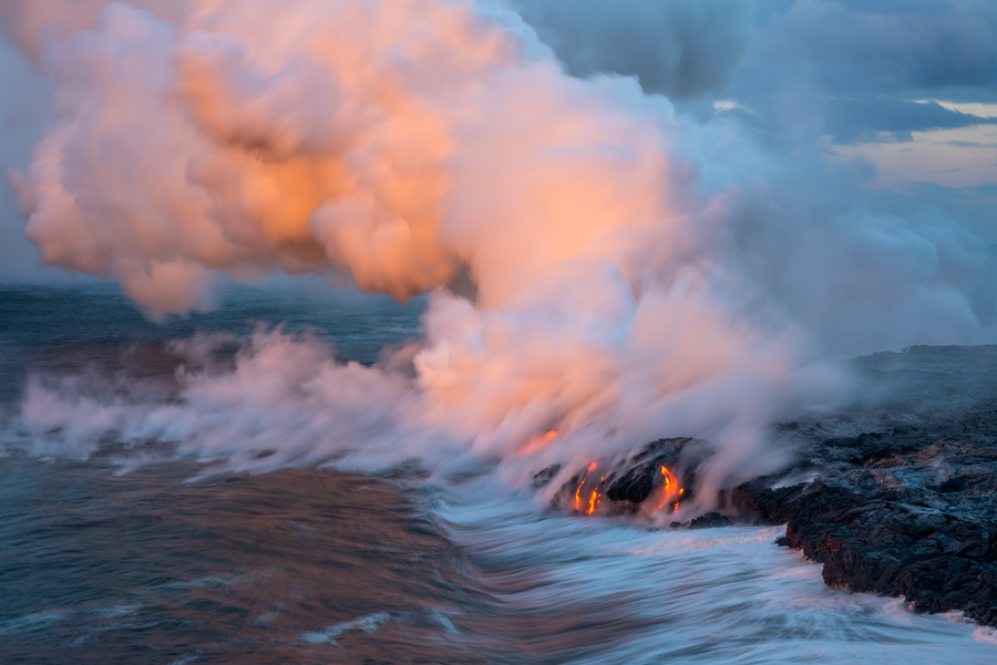Images of Kilauea Lava Flowing into Ocean for Sale