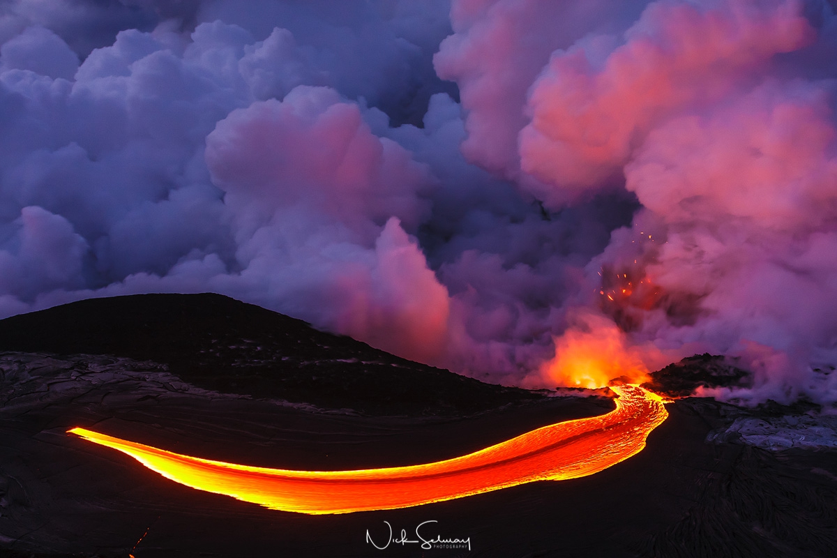 In this stunning image of Hawaii lava, a large lava river heads towards the ocean. Shop this print & a variety of photos of the lava flow in Hawaii for sale.